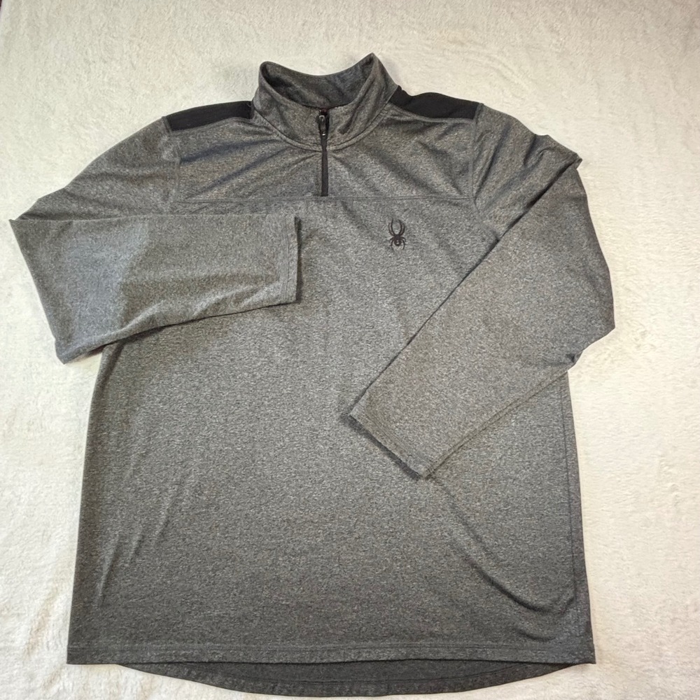 Spyder Active Mens Quarter Zip Pullover Gray Heathered Performance Top Large